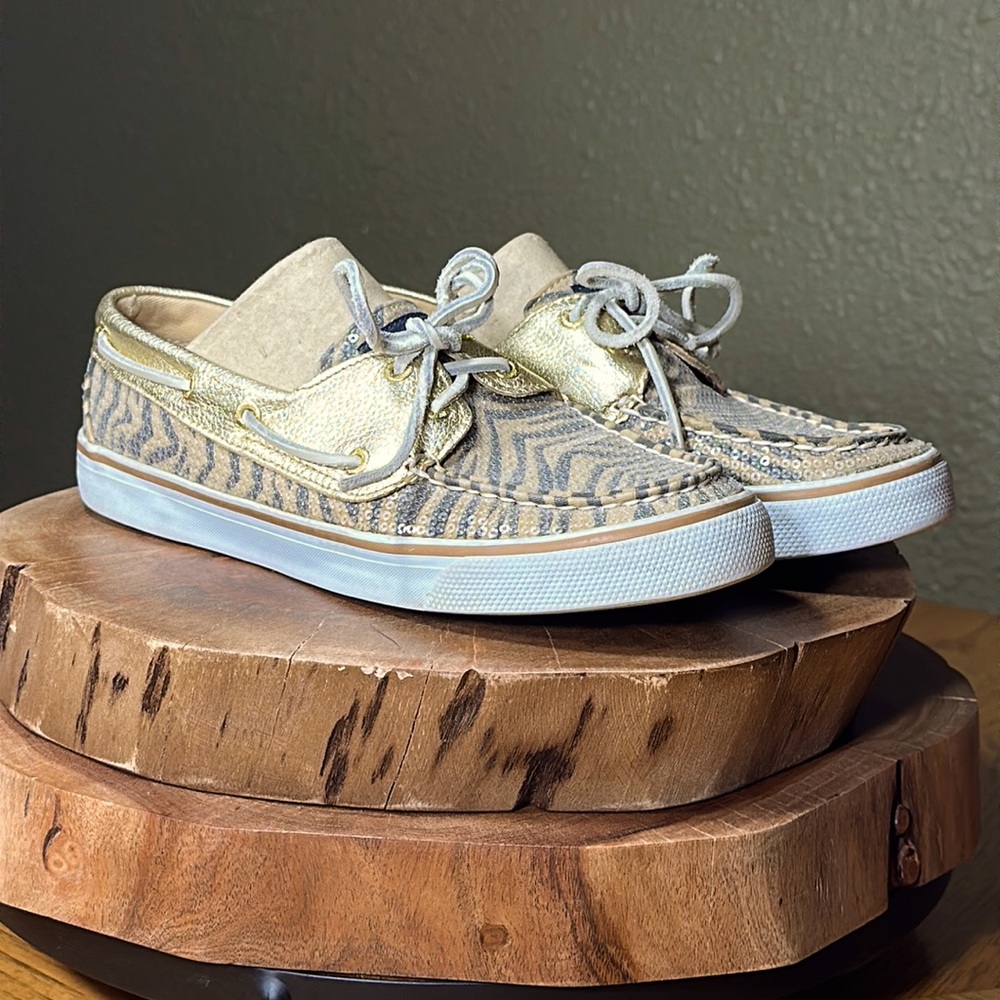 SPERRY Women’s Bahama Gold/Brn Zebra Sequins